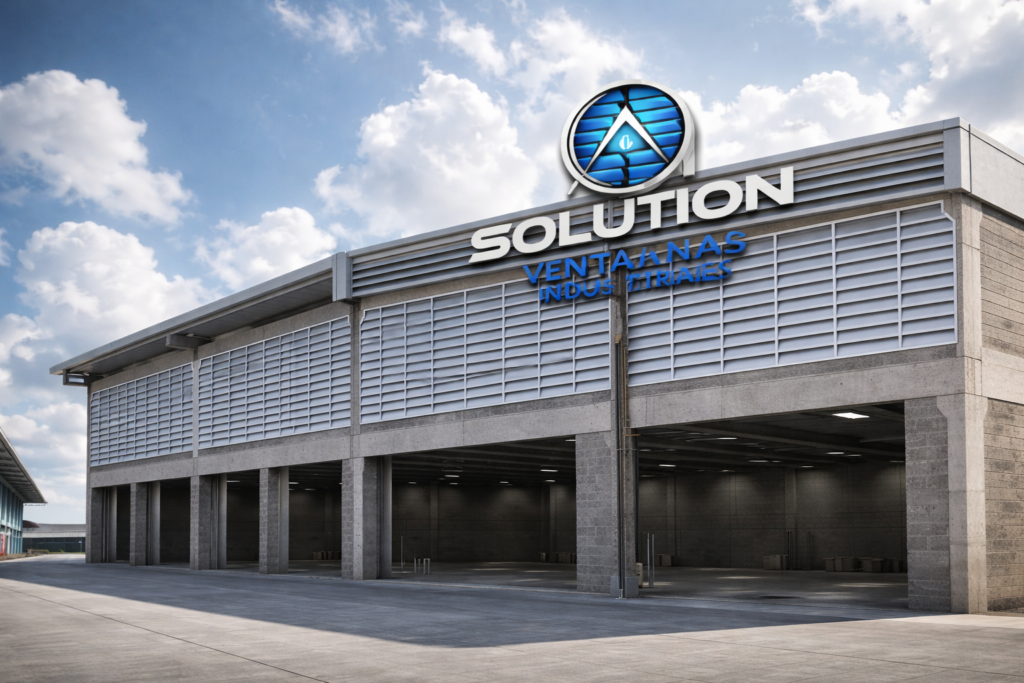 Veneziana Industrial Ótimo Desempenho instalada em galpão industrial, proporcionando ventilação eficiente, conforto térmico e melhor circulação de ar no ambiente.