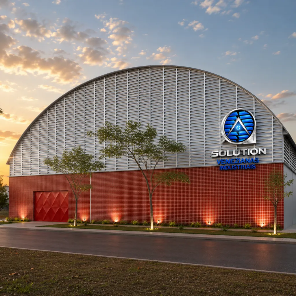 Veneziana Industrial em destaque no projeto de galpão, oferecendo ventilação eficiente, conforto térmico e acabamento moderno para ambientes industriais.