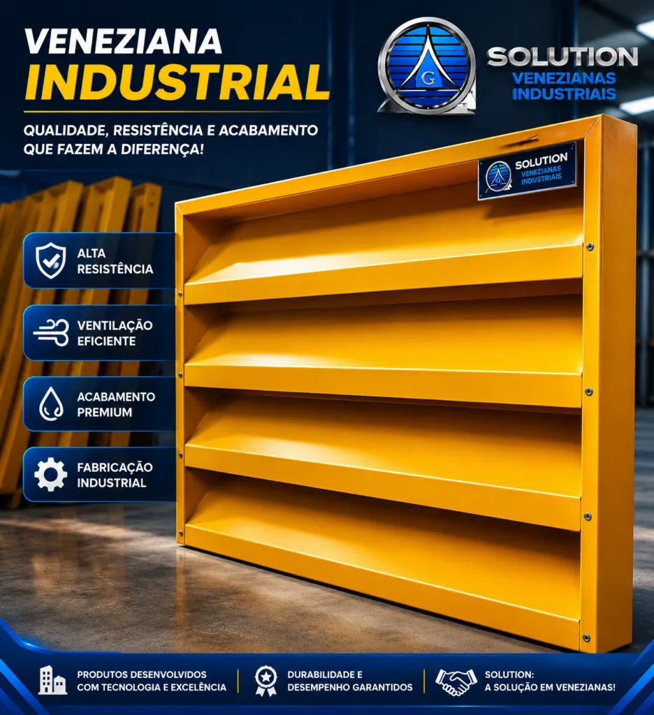 Veneziana Industrial Ar Mais Fresco instalada em galpão industrial, promovendo ventilação contínua, redução do calor e maior conforto térmico no ambiente.
