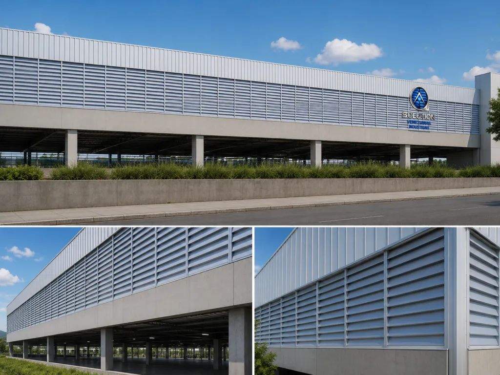 Veneziana Industrial Sem Gasto Extra instalada em galpão industrial, proporcionando ventilação natural eficiente, conforto térmico e economia para o ambiente.