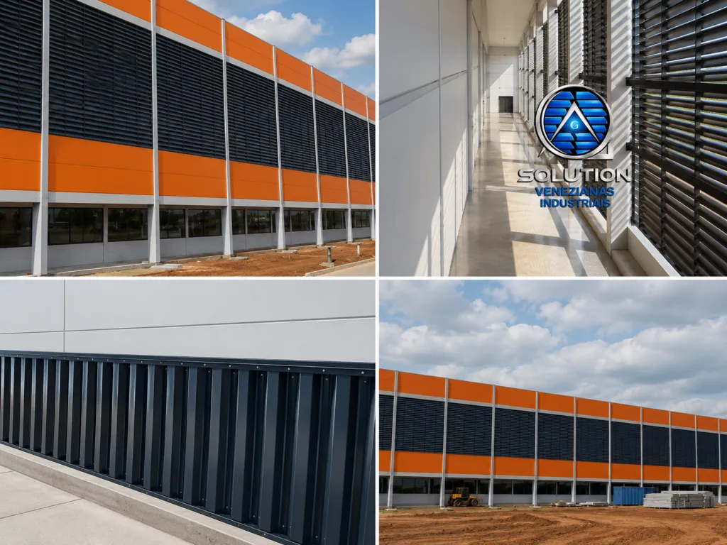 Veneziana Industrial Policarbonato A imagem da Veneziana Industrial em Policarbonato Alveolar Fumê tem como finalidade apresentar ao público a opção de utilizar este tipo de veneziana em indústrias e grandes empreendimentos, como uma solução eficiente para garantir a ventilação e a iluminação natural, além de outras vantagens, como a proteção contra chuvas e ventos fortes e a durabilidade do material de policarbonato. A veneziana industrial em policarbonato alveolar fumê é ideal para empreendimentos que buscam um design moderno e sofisticado, além de maior aproveitamento de recursos naturais, garantindo um ambiente mais confortável, principalmente em dias quentes, sem a necessidade de utilizar equipamentos de refrigeração e ventiladores. Além disso, a policarbonato alveolar fumê é um material resistente e que suporta as condições extremas presentes em ambientes industriais, garantindo segurança e proteção para os funcionários e maquinários.