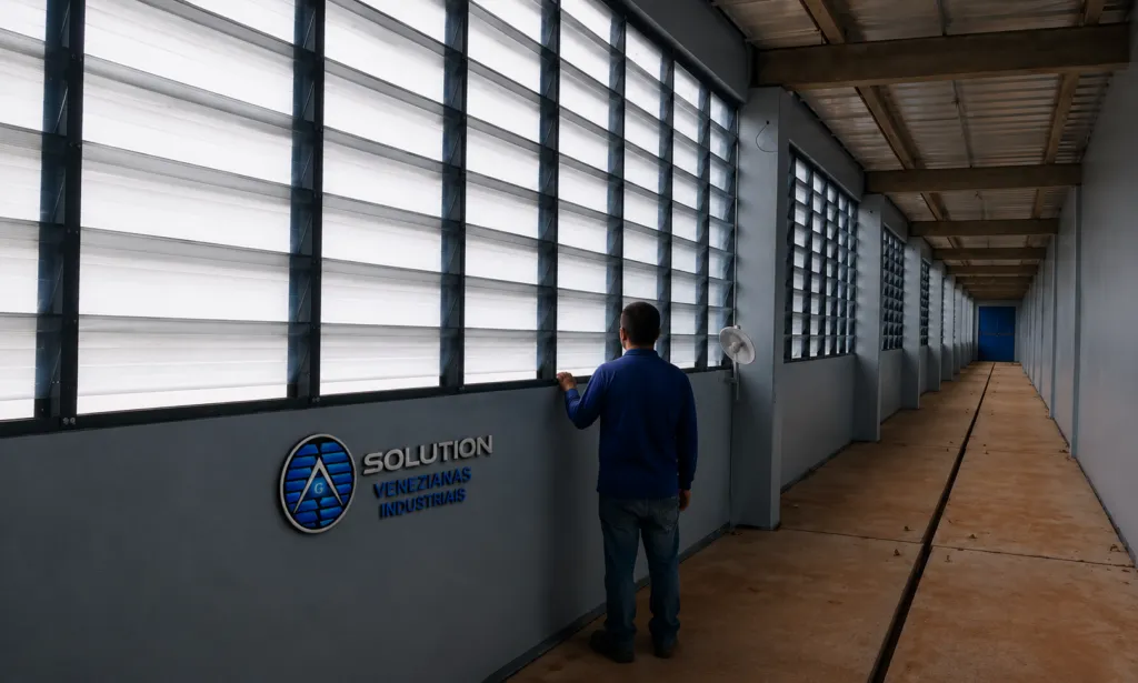 Veneziana Industrial Iluminação - Policarbonato fumê proporcionando entrada de luz natural com proteção contra brilho excessivo para ambientes industriais