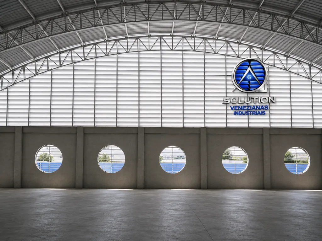 Veneziana Industrial ambientes modernos, oferecendo ventilação natural, design contemporâneo e melhor conforto térmico para espaços industriais e comerciais.