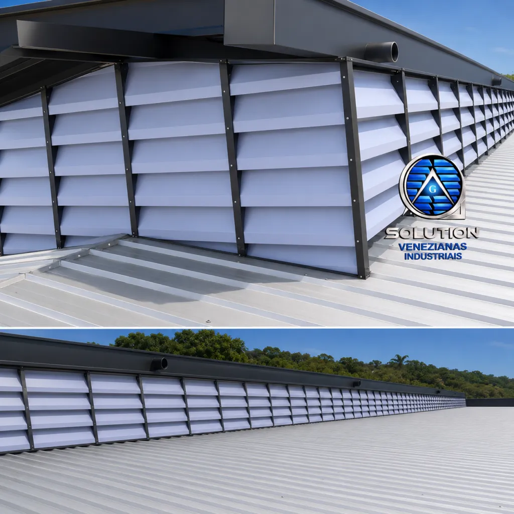 Lanternim Galpão com Ventilação instalado em cobertura industrial, proporcionando renovação de ar, ventilação natural eficiente, saída do ar quente e melhor conforto térmico para ambientes industriais.