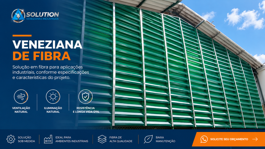 Veneziana industrial de fibra aplicada em estrutura de ambiente industrial